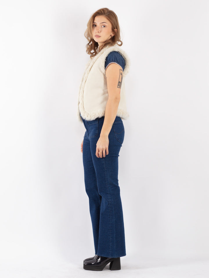 Vintage 90's Women Faux Sheepskin Vest in White