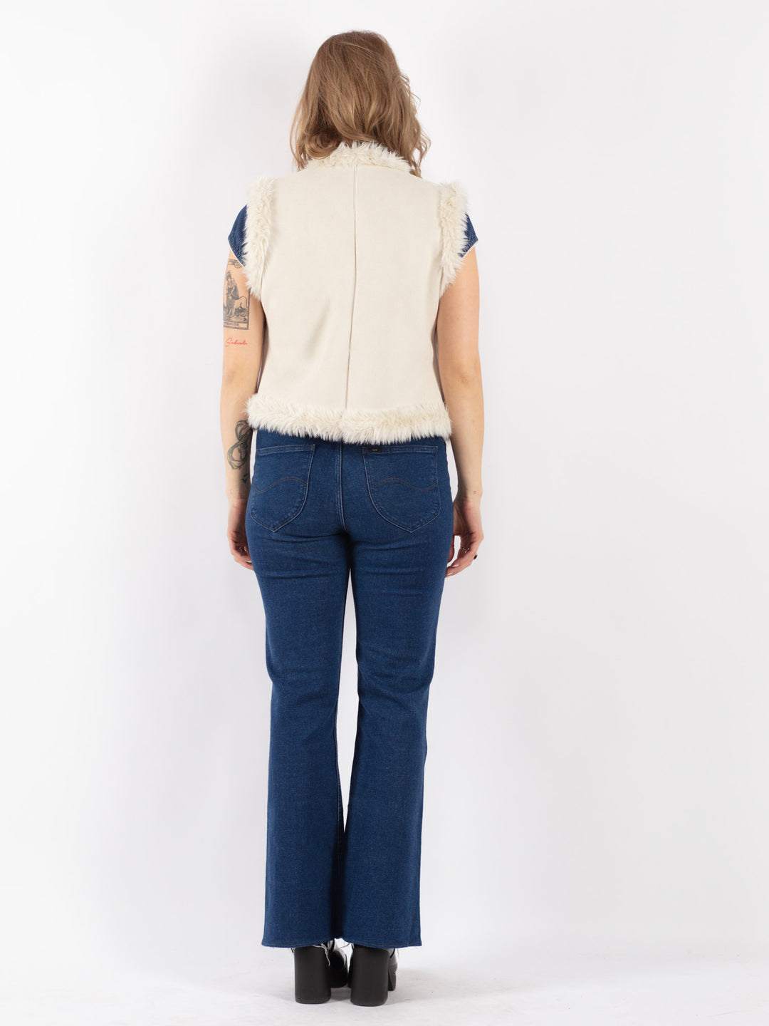 Vintage 90's Women Faux Sheepskin Vest in White