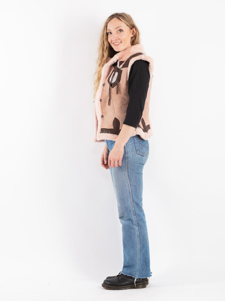 Vintage 90's Women Sheepskin Vest in Pink