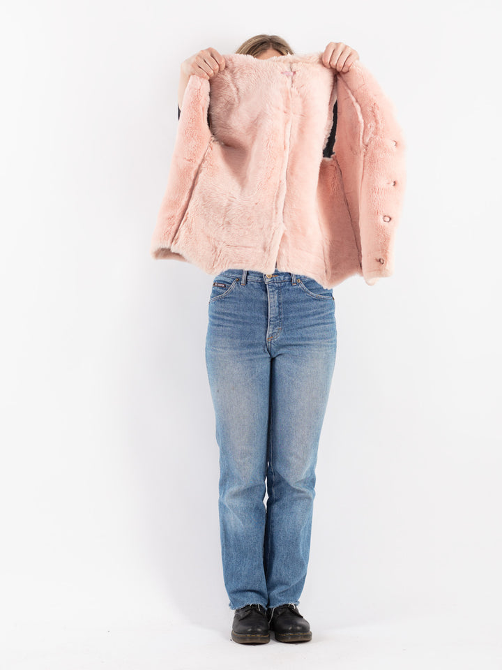 Vintage 90's Women Sheepskin Vest in Pink