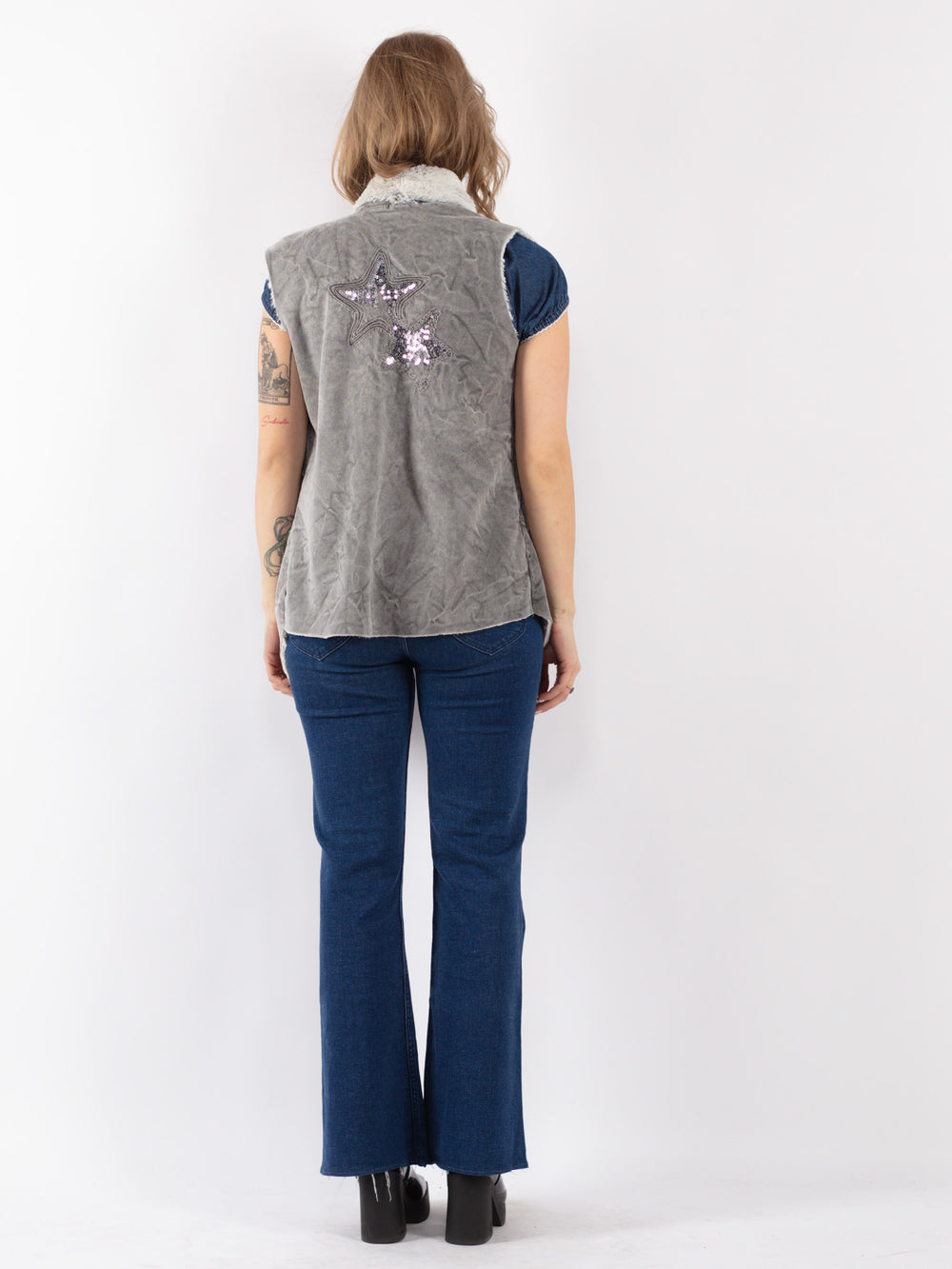 Vintage 90's Women Faux Sheepskin Vest in Gray
