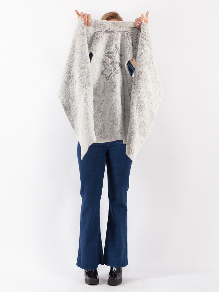 Vintage 90's Women Faux Sheepskin Vest in Gray