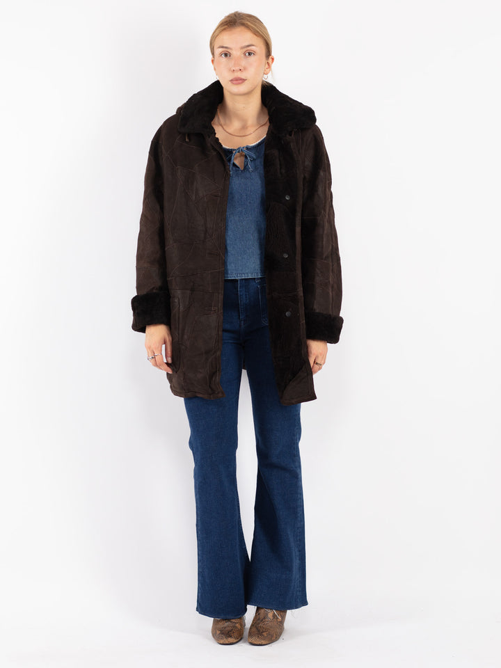 Vintage 90's Women Sheepskin Coat in Brown