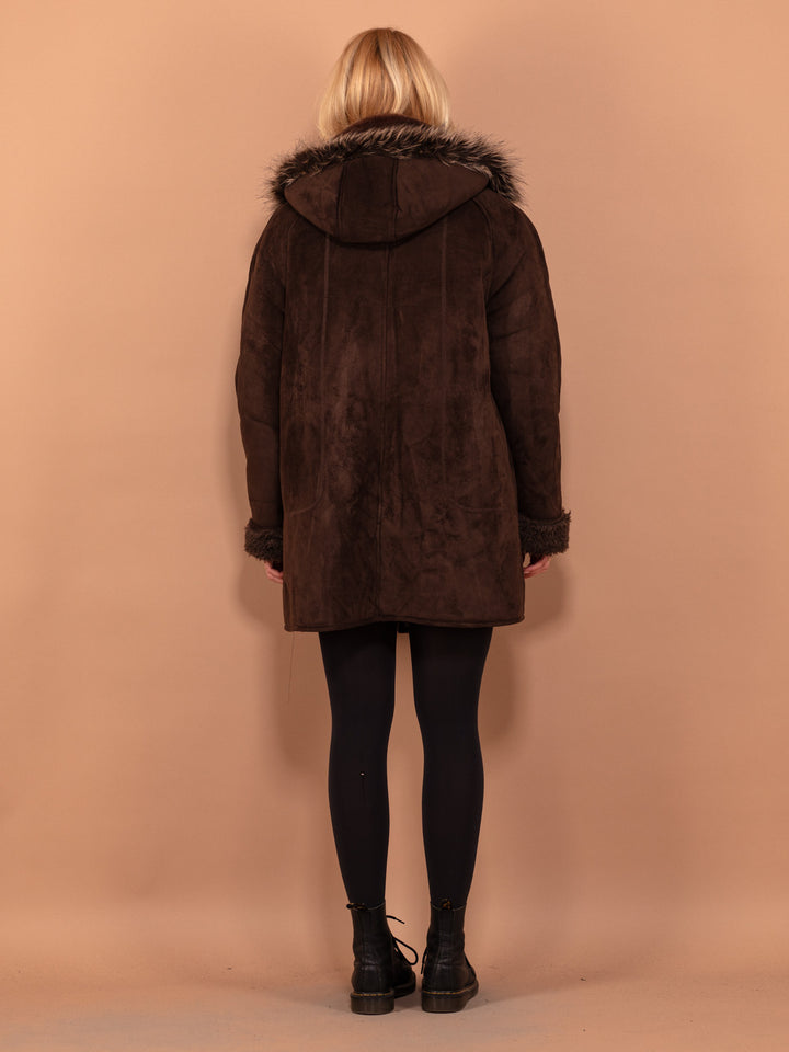 Faux Shearling Coat 90s, Size XL, Brown Faux Shearling Coat, Cozy Sherpa Afghan Coat,  Cruelty Free Coat, Sustainable Vintage Clothing