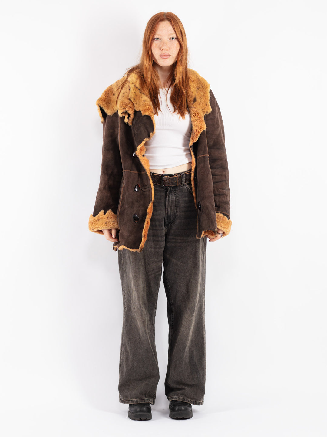 Vintage 90's Women Sheepskin Coat in Brown