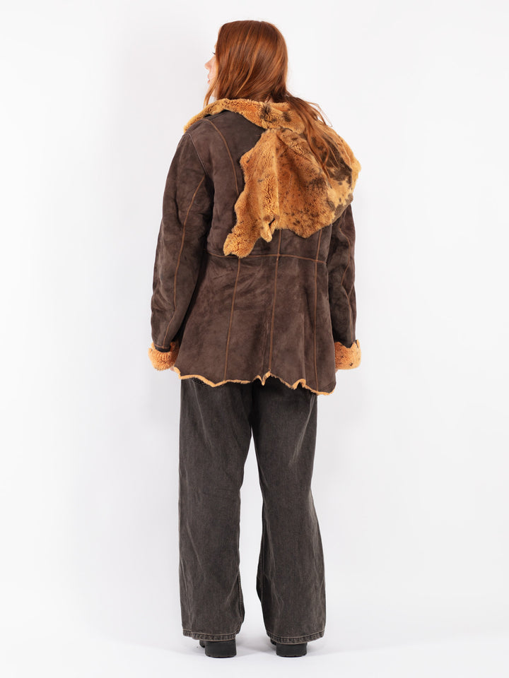 Vintage 90's Women Sheepskin Coat in Brown