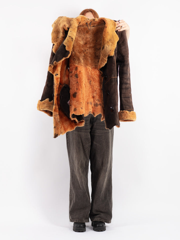 Vintage 90's Women Sheepskin Coat in Brown