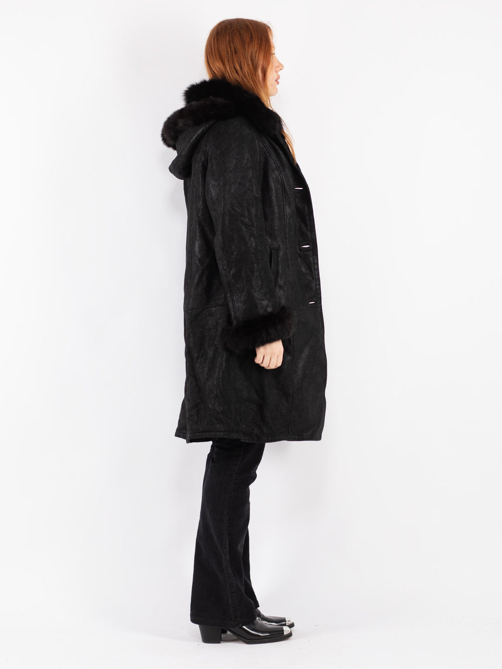 Vintage 90's Women Sheepskin Coat in Black