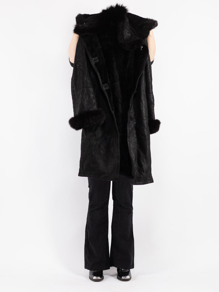 Vintage 90's Women Sheepskin Coat in Black
