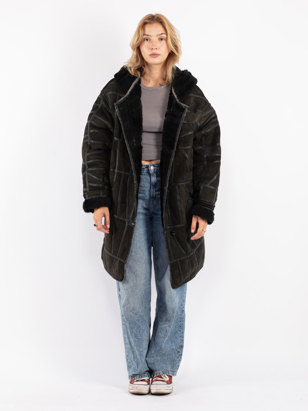 Vintage 90's Women Sheepskin Coat in Green