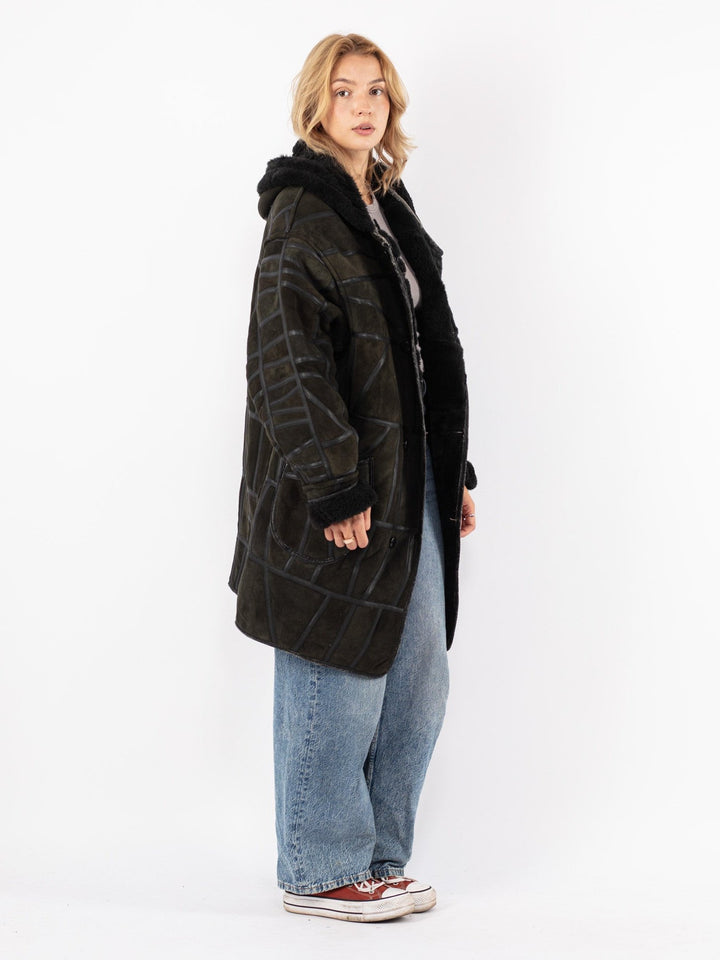 Vintage 90's Women Sheepskin Coat in Green