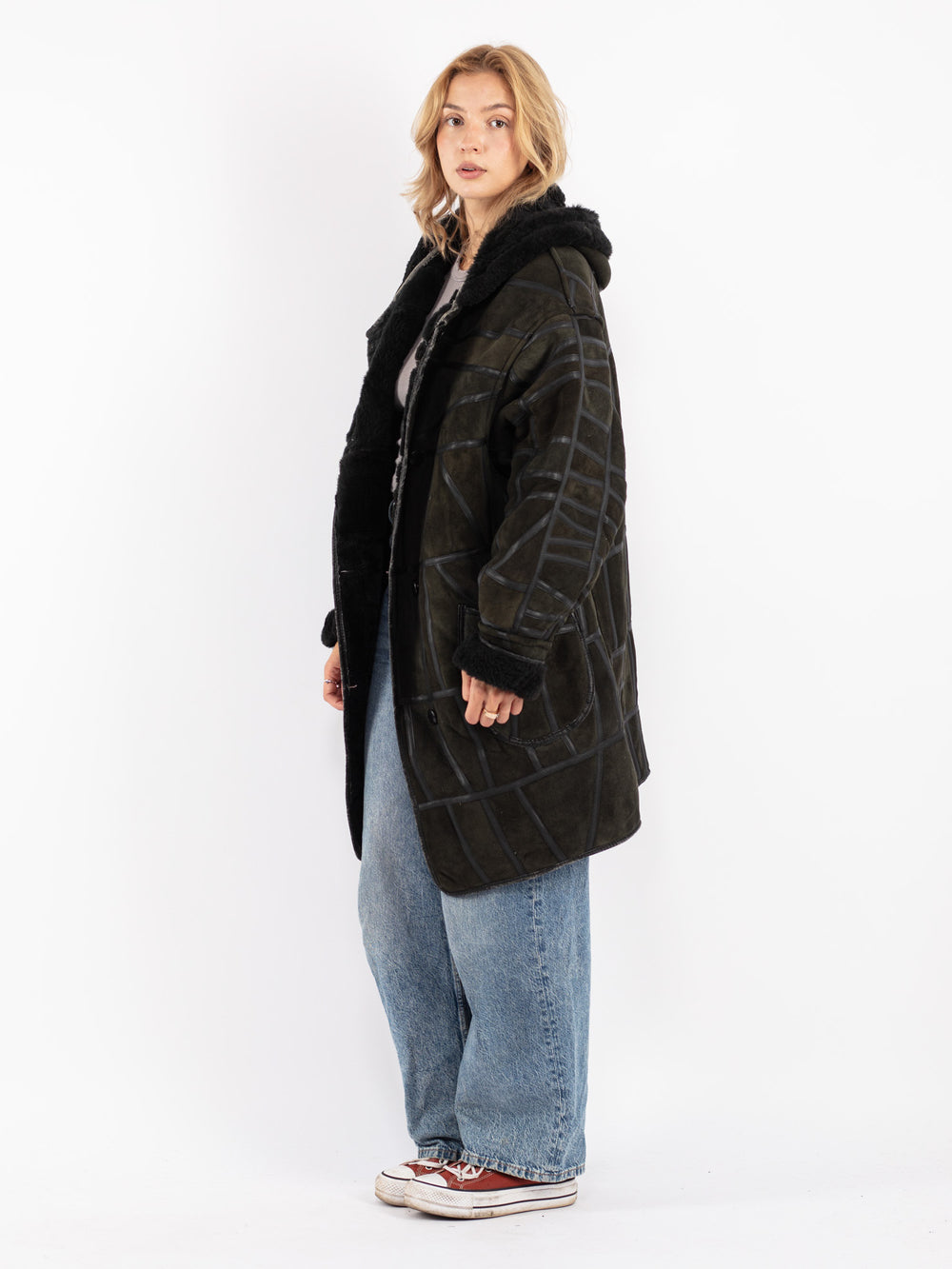 Vintage 90's Women Sheepskin Coat in Green