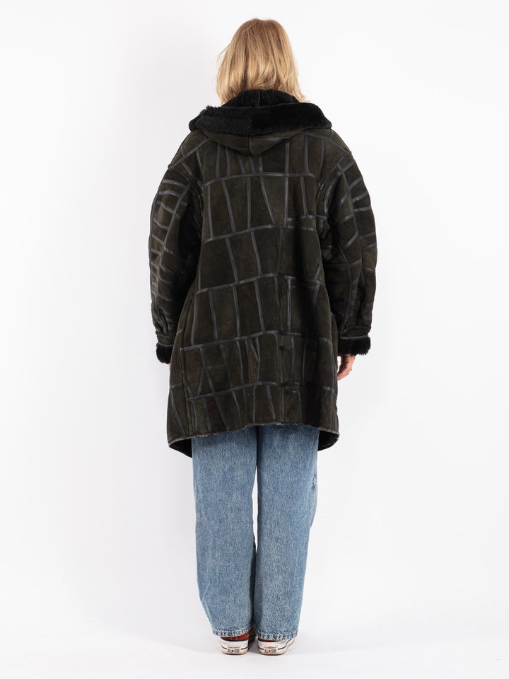 Vintage 90's Women Sheepskin Coat in Green