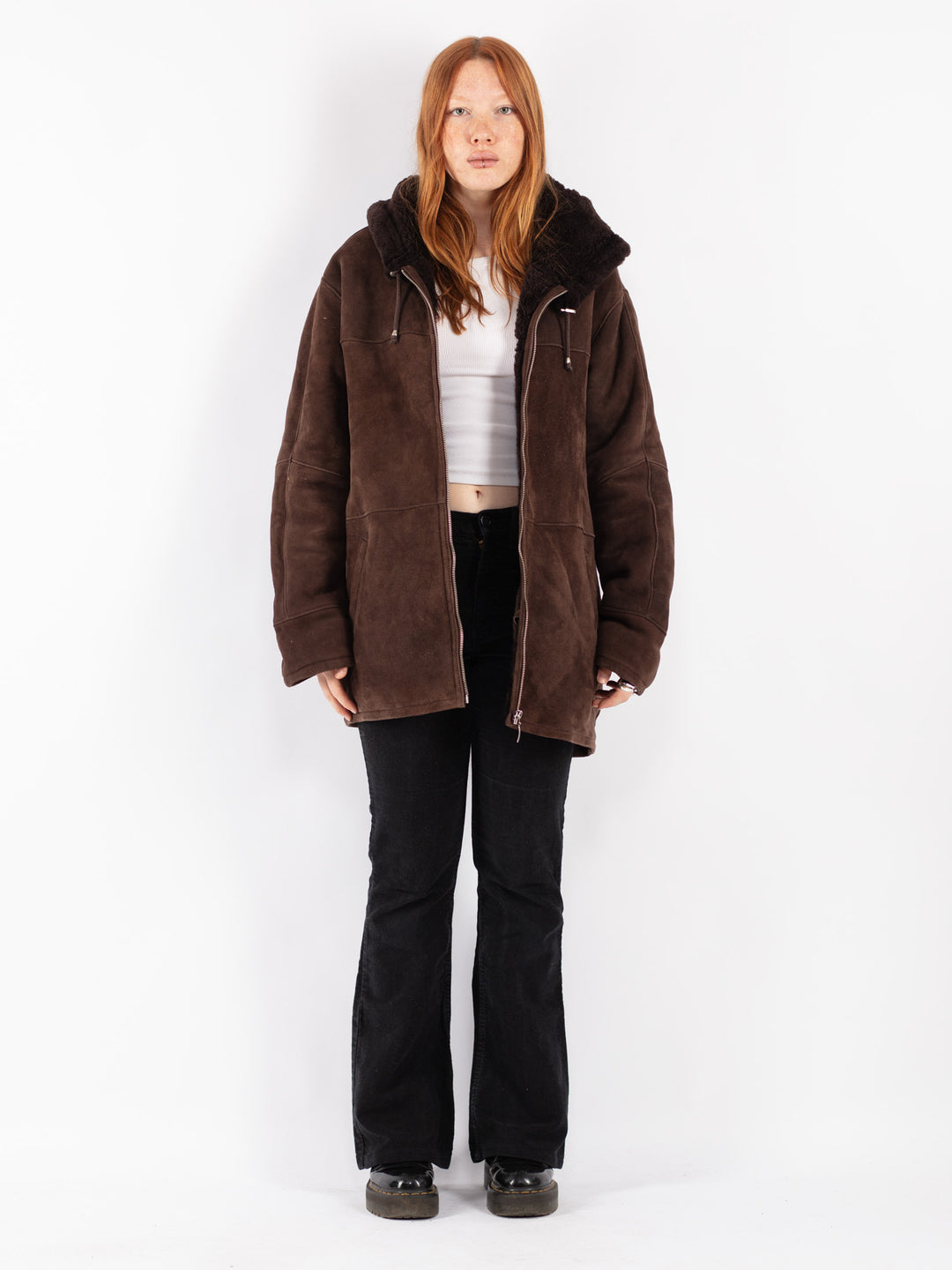 Vintage 90's Women Sheepskin Coat in Brown