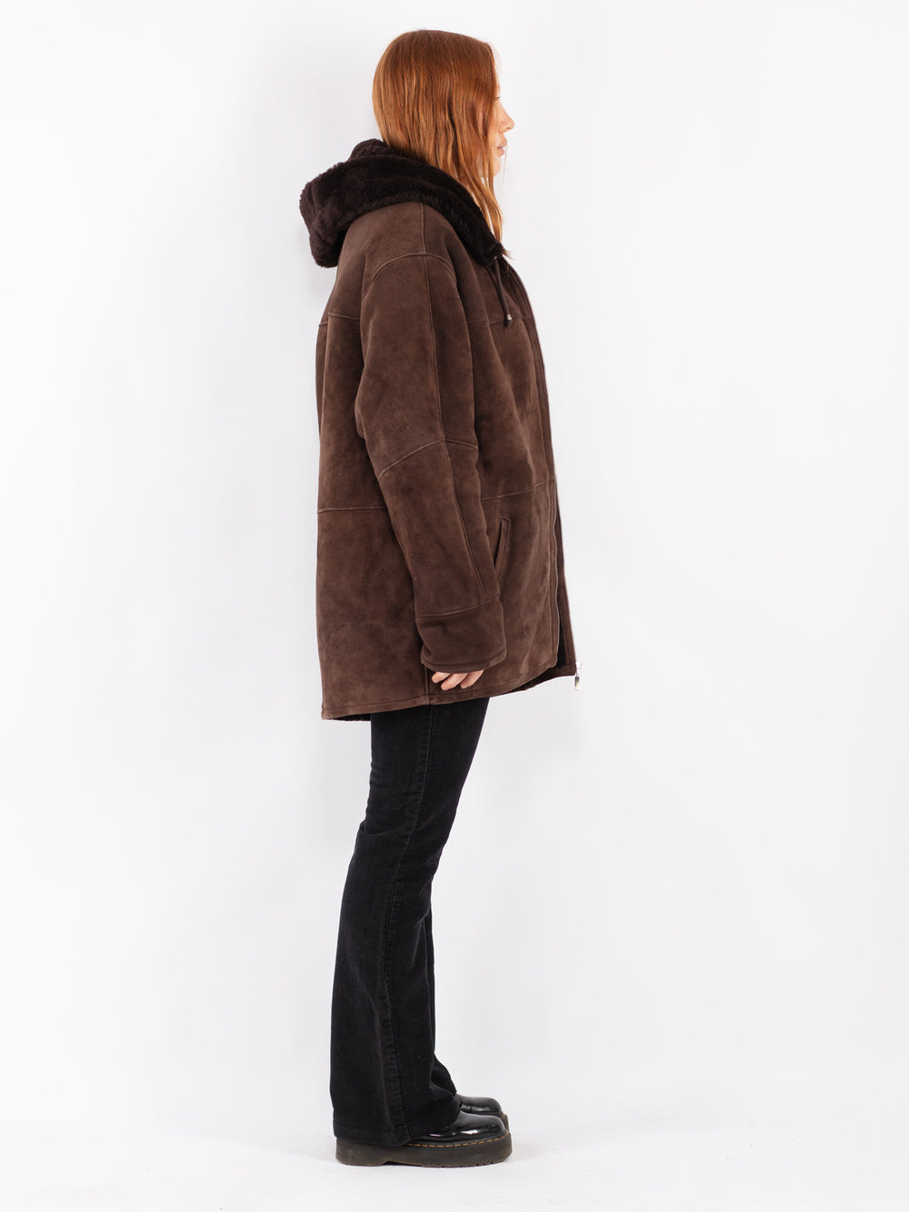Vintage 90's Women Sheepskin Coat in Brown