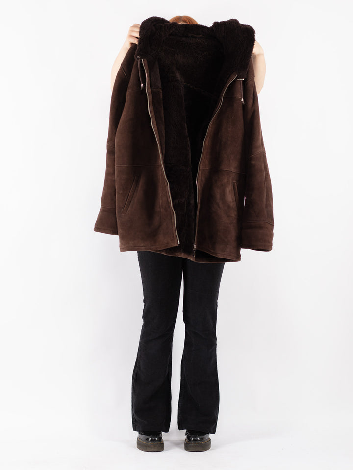 Vintage 90's Women Sheepskin Coat in Brown