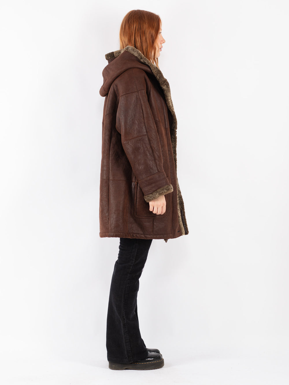 Vintage 90's Women Sheepskin Coat in Brown