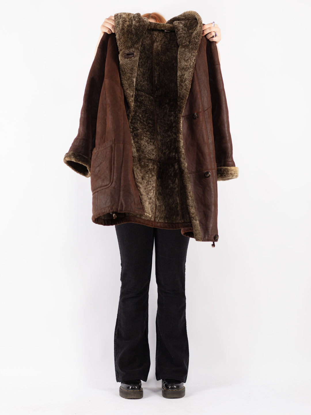Vintage 90's Women Sheepskin Coat in Brown