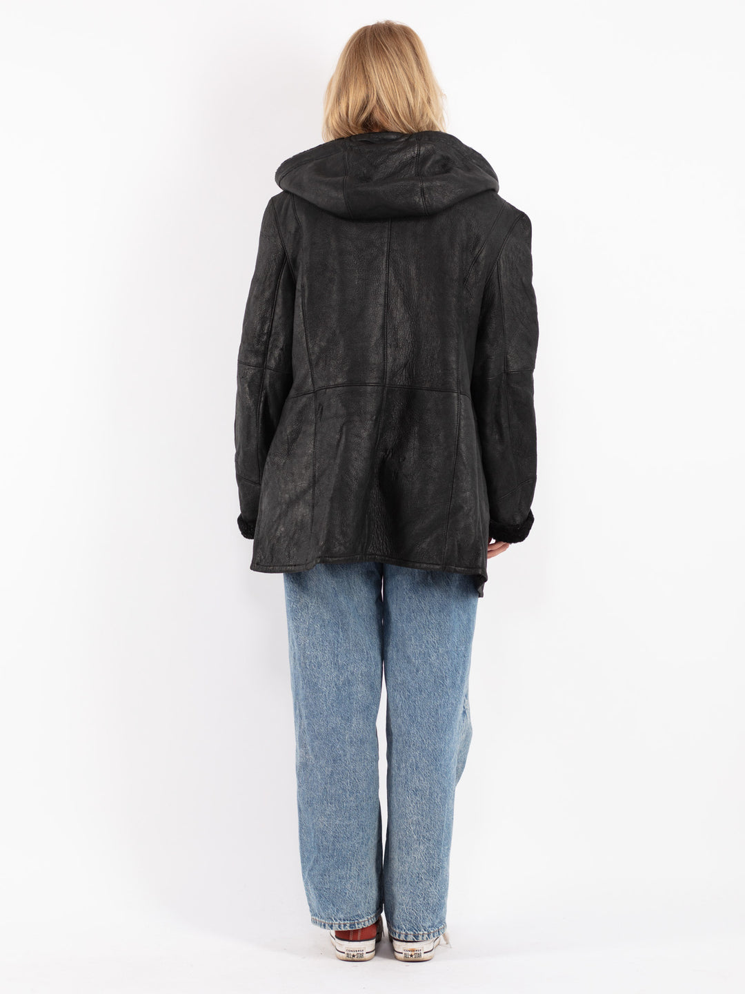 Vintage 90's Women Sheepskin Coat in Black