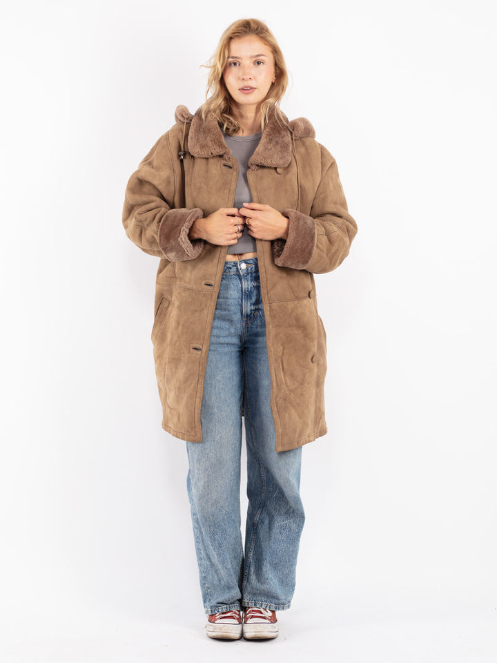 Vintage 90's Women Sheepskin Coat in Beige