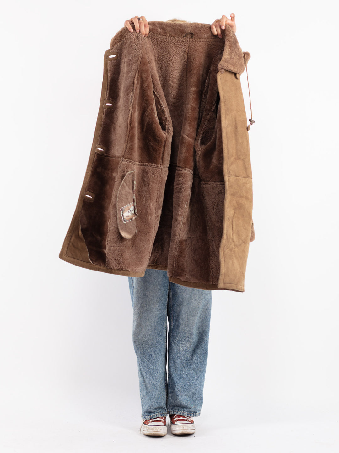 Vintage 90's Women Sheepskin Coat in Beige