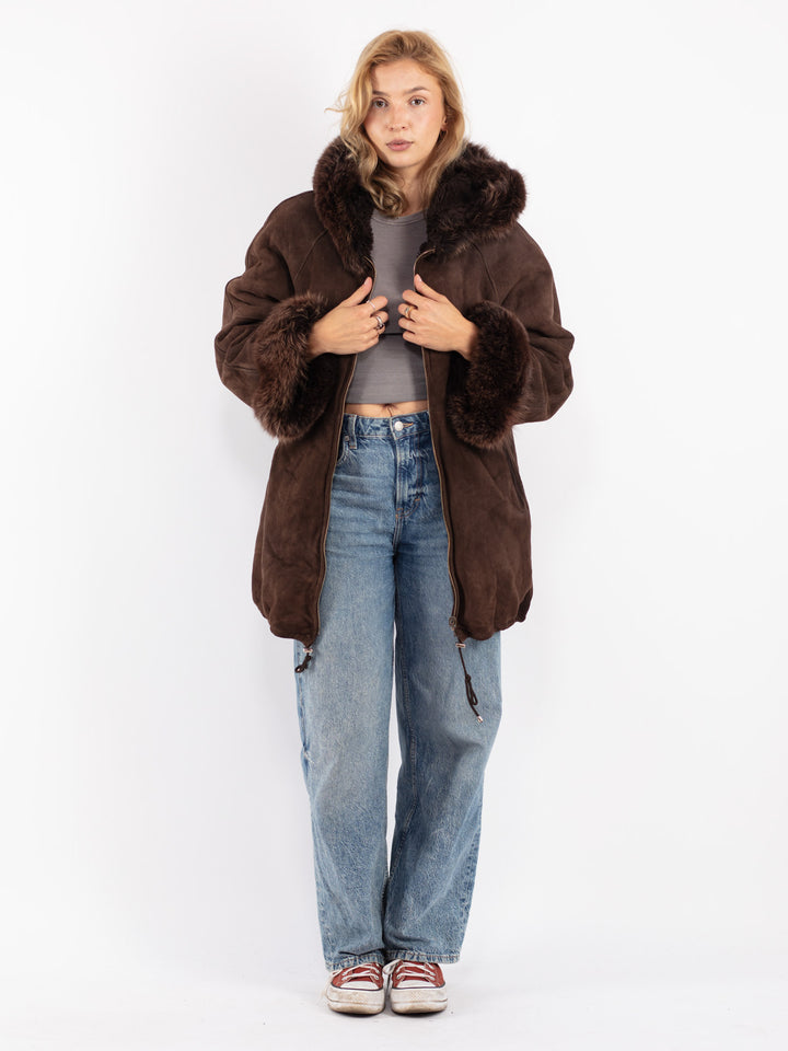 Vintage 90's Women Sheepskin Coat in Brown