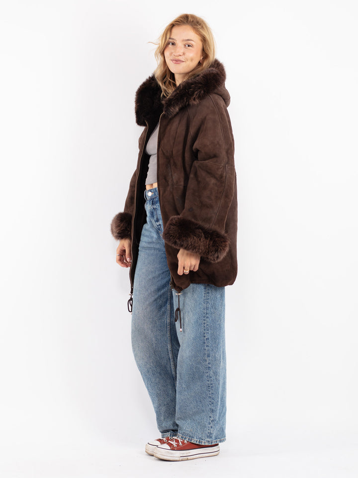 Vintage 90's Women Sheepskin Coat in Brown