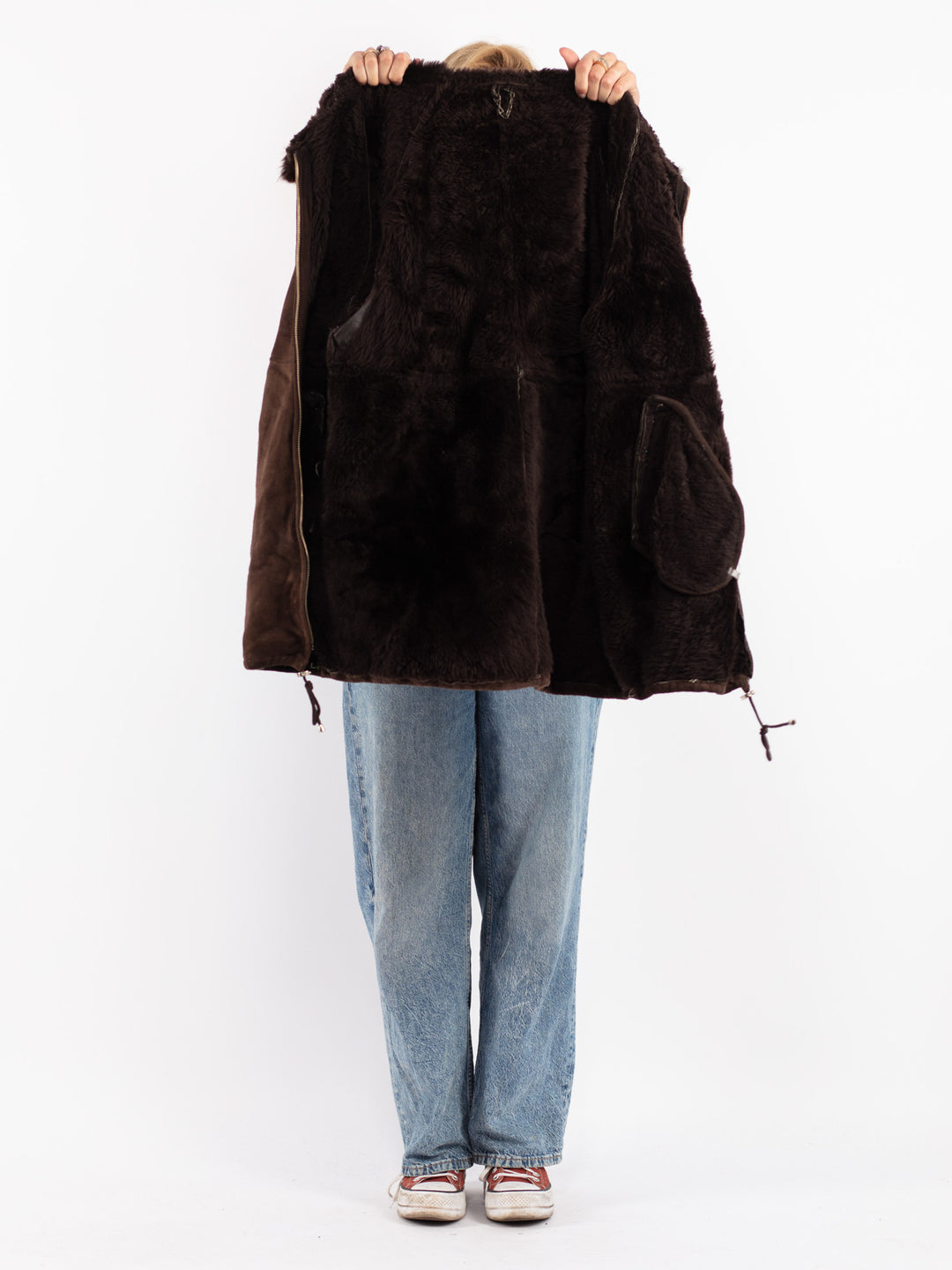 Vintage 90's Women Sheepskin Coat in Brown