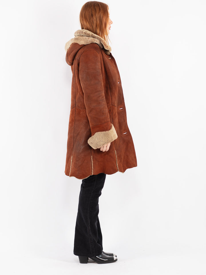 Vintage 90's Women Sheepskin Coat in Brown