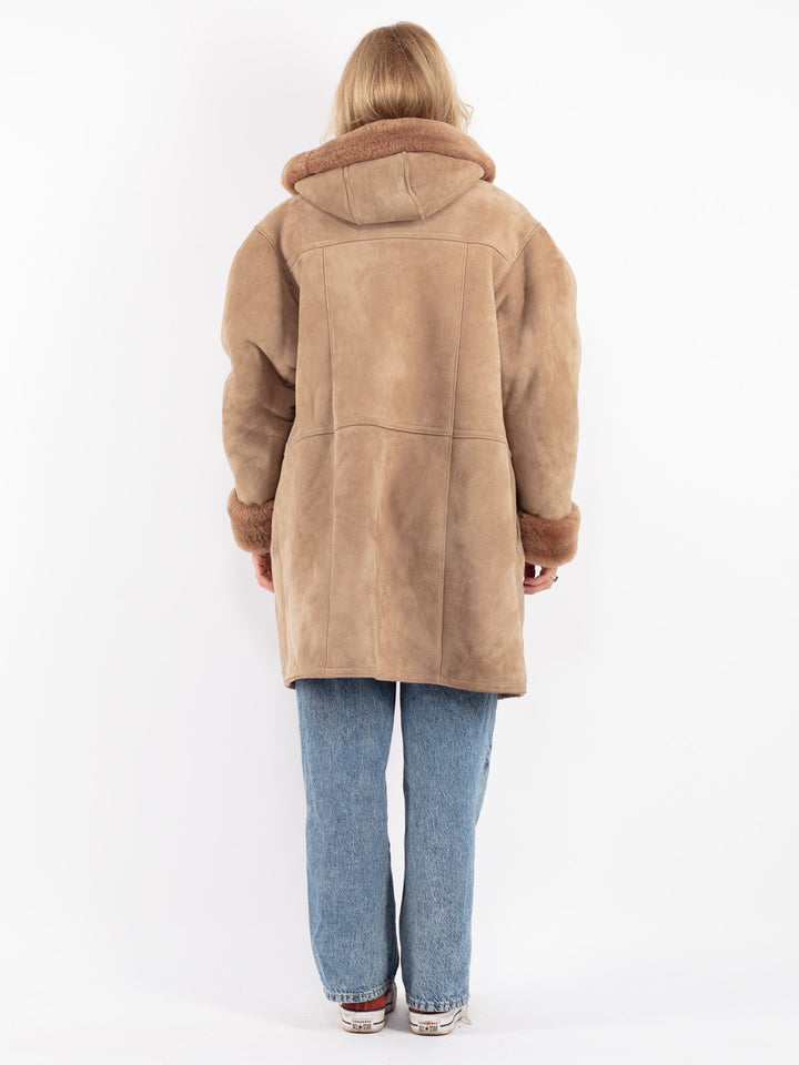 Vintage 90's Women Sheepskin Coat in Beige