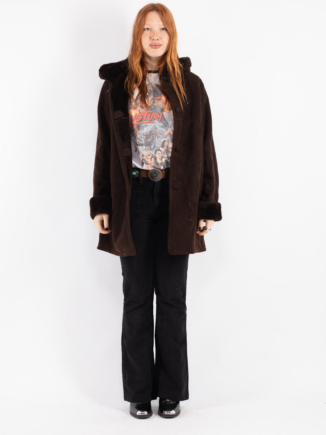 Vintage 90's Women Sheepskin Coat in Brown