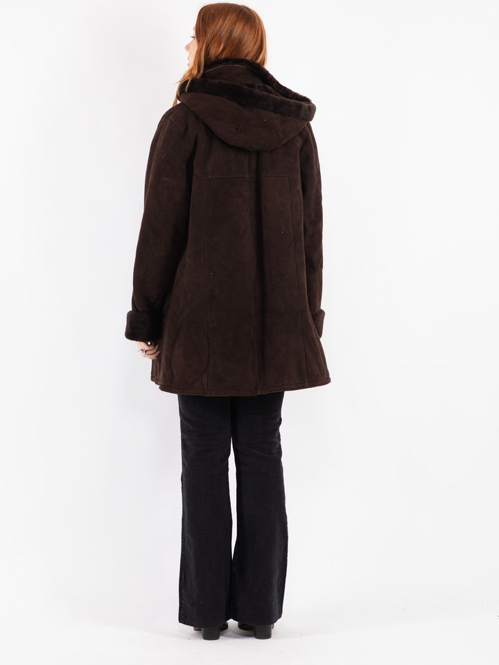 Vintage 90's Women Sheepskin Coat in Brown