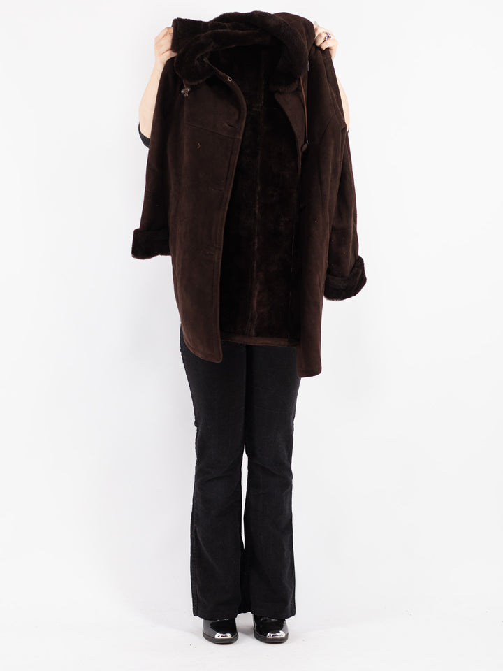 Vintage 90's Women Sheepskin Coat in Brown