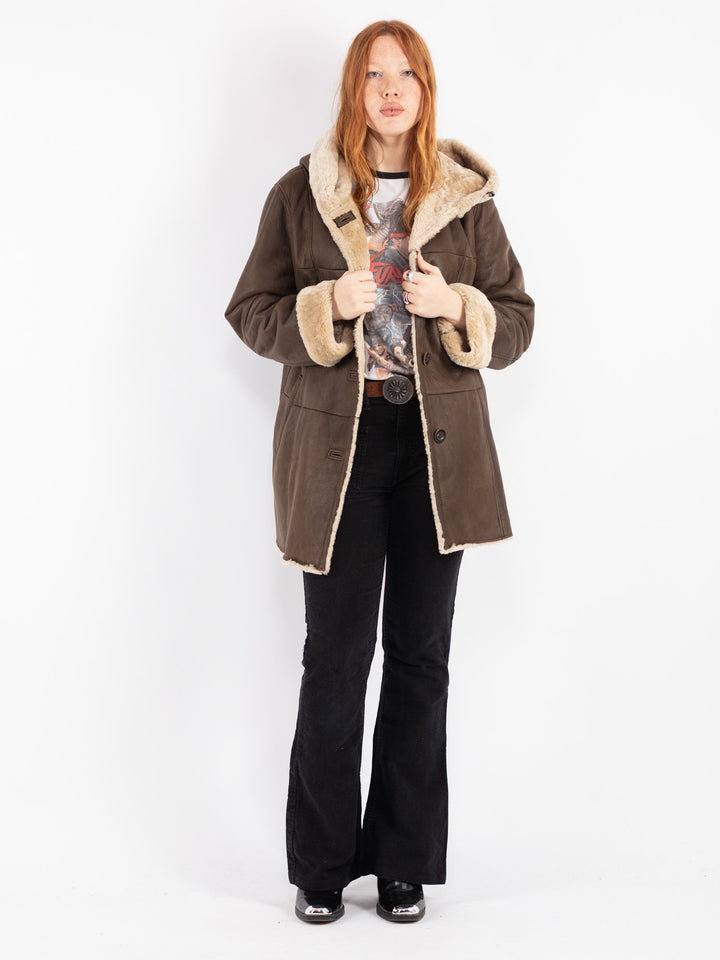 Vintage 90's Women Sheepskin Coat in Brown