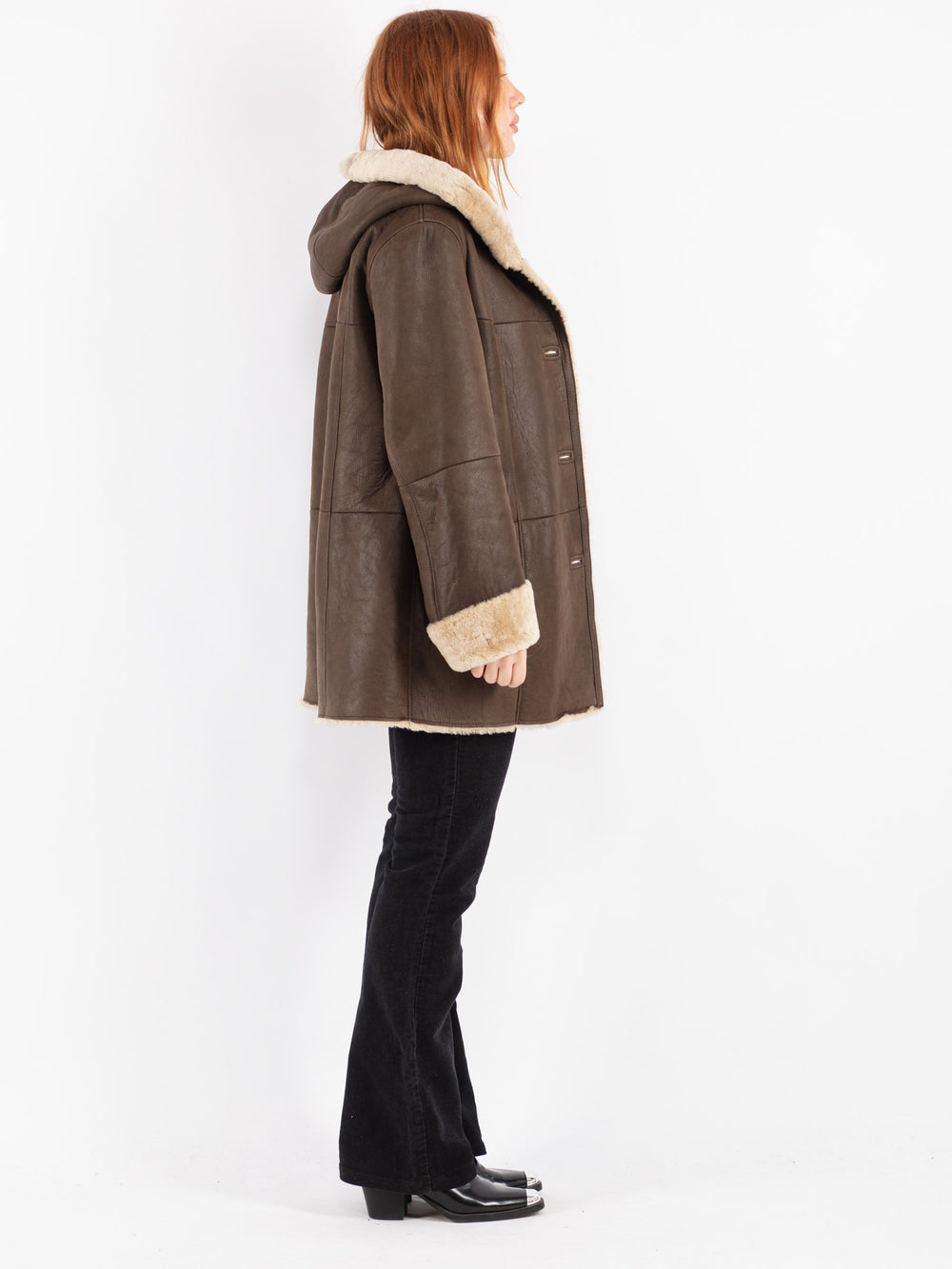 Vintage 90's Women Sheepskin Coat in Brown