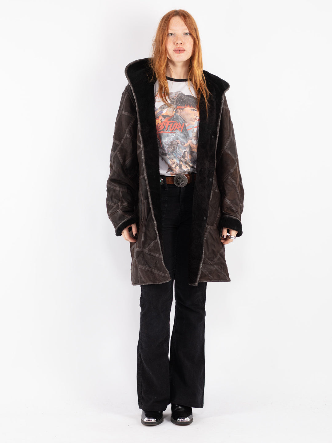 Vintage 90's Women Sheepskin Coat in Brown