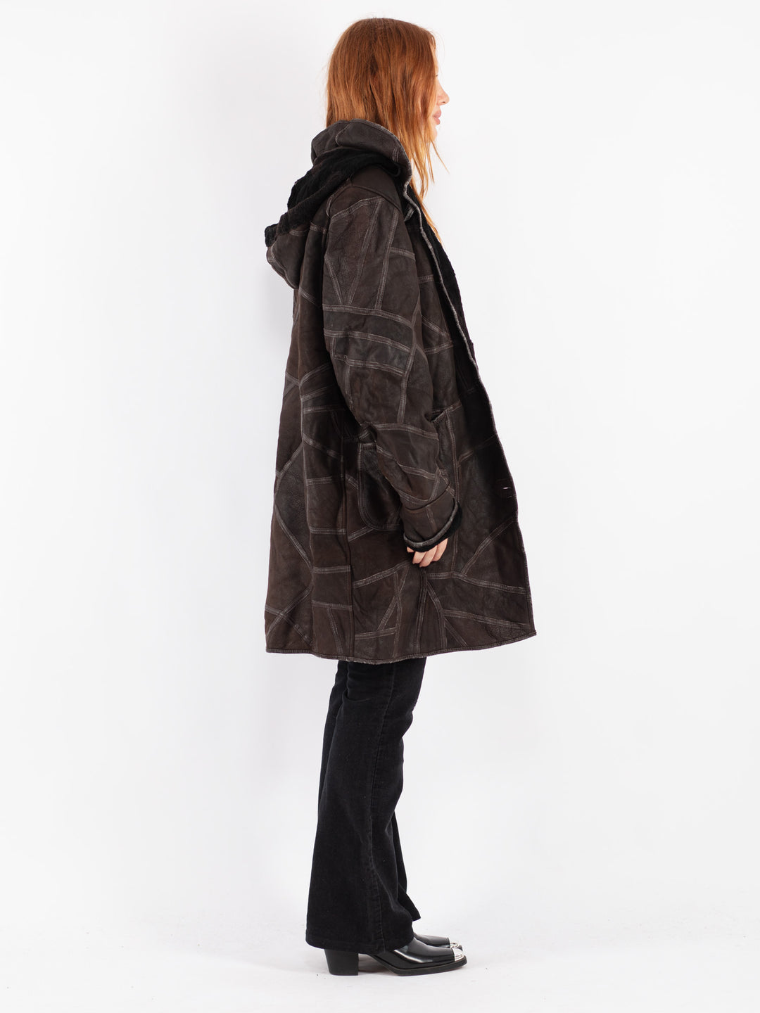 Vintage 90's Women Sheepskin Coat in Brown