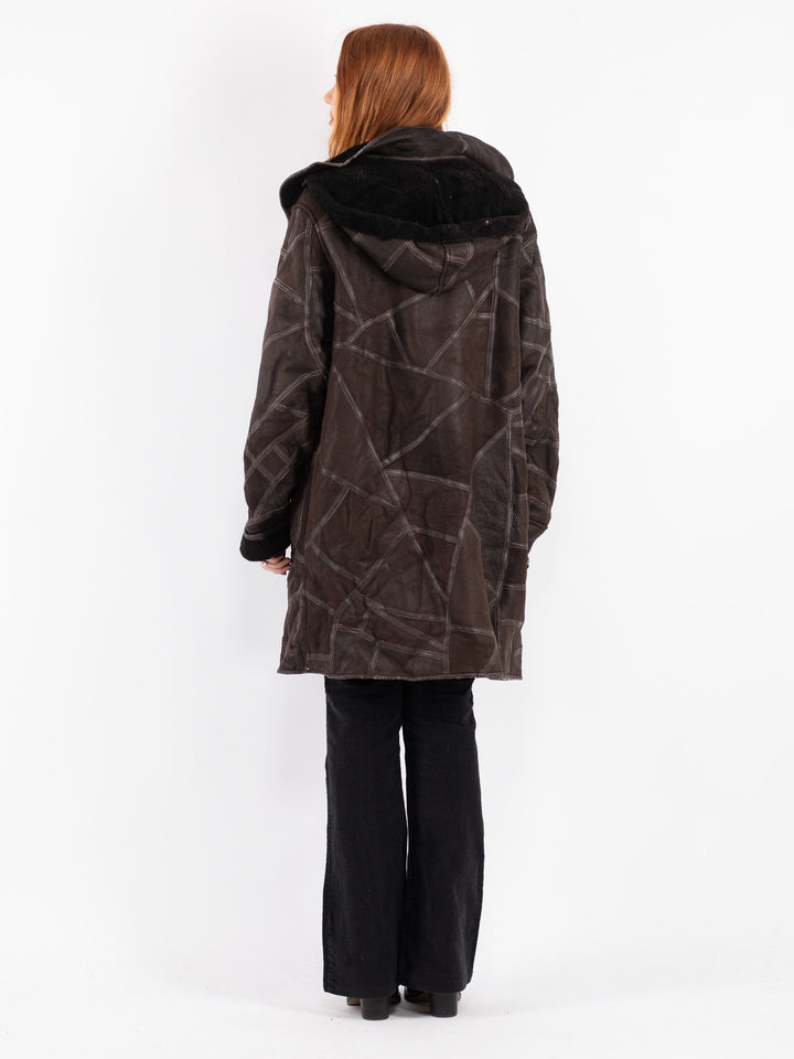Vintage 90's Women Sheepskin Coat in Brown