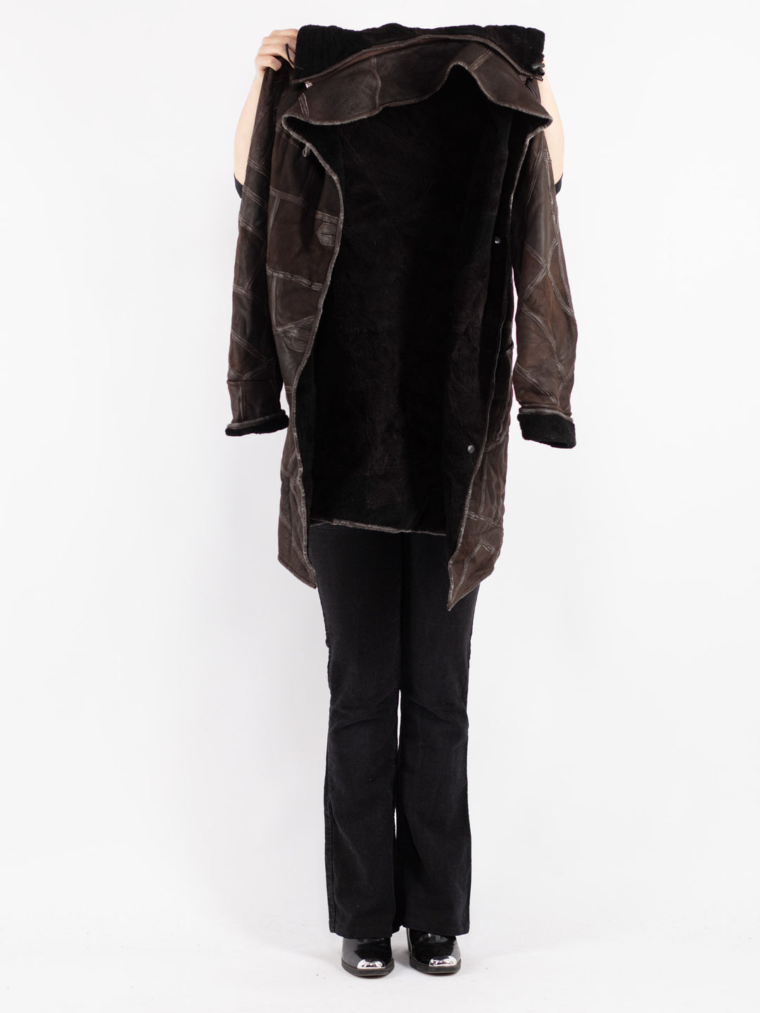 Vintage 90's Women Sheepskin Coat in Brown
