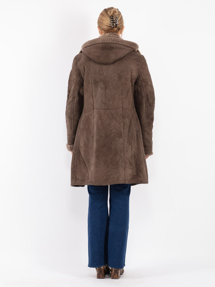 Vintage 90's Women Sheepskin Coat in Brown