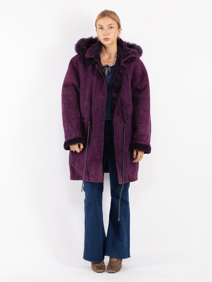 Vintage 90's Women Sheepskin Coat in Purple