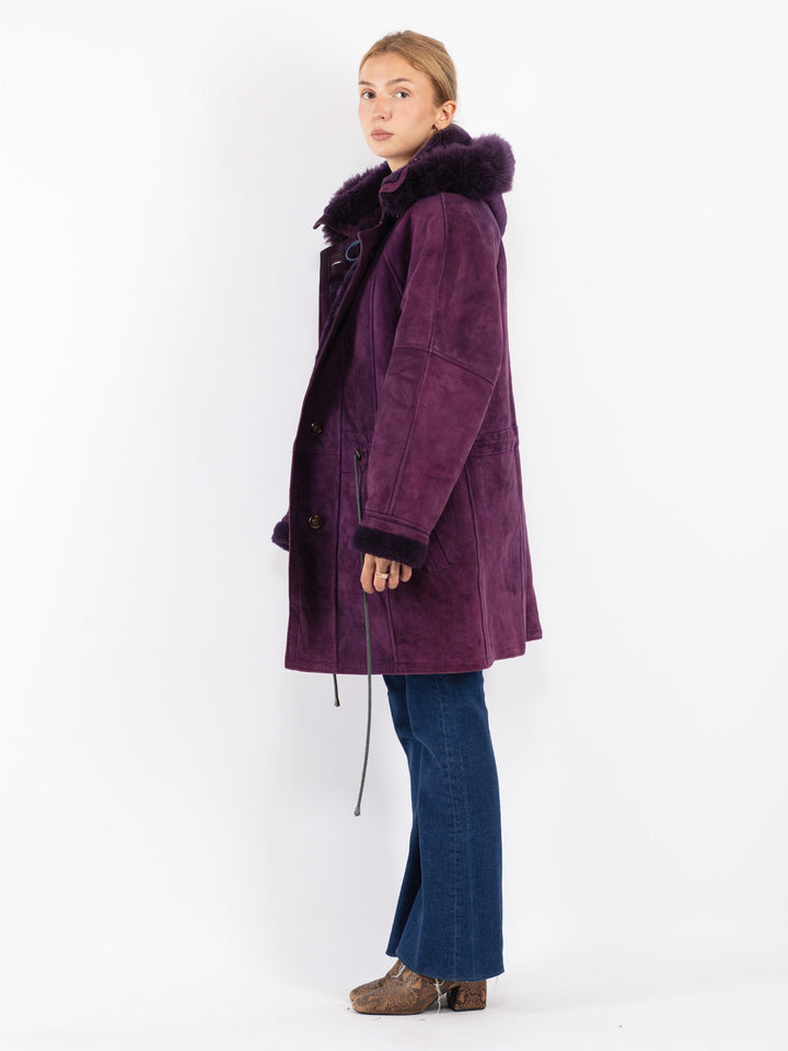 Vintage 90's Women Sheepskin Coat in Purple