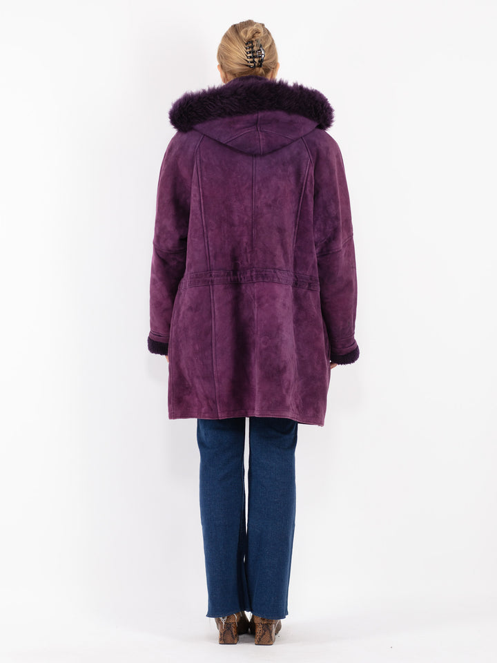 Vintage 90's Women Sheepskin Coat in Purple