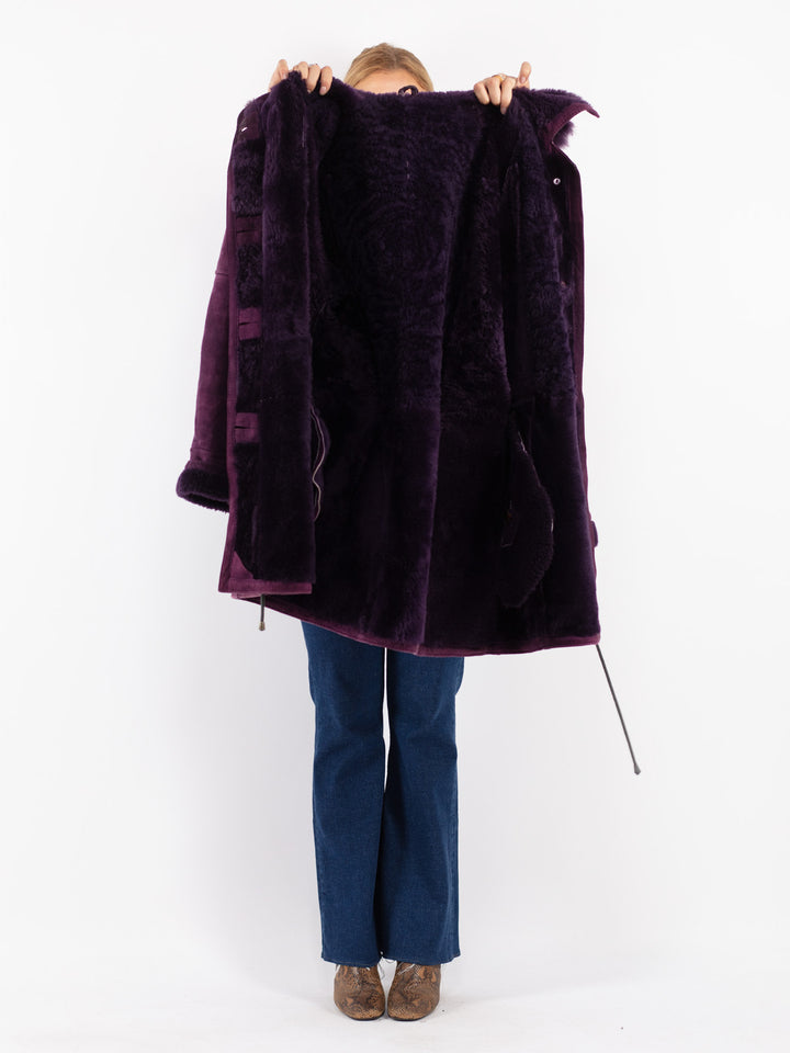 Vintage 90's Women Sheepskin Coat in Purple