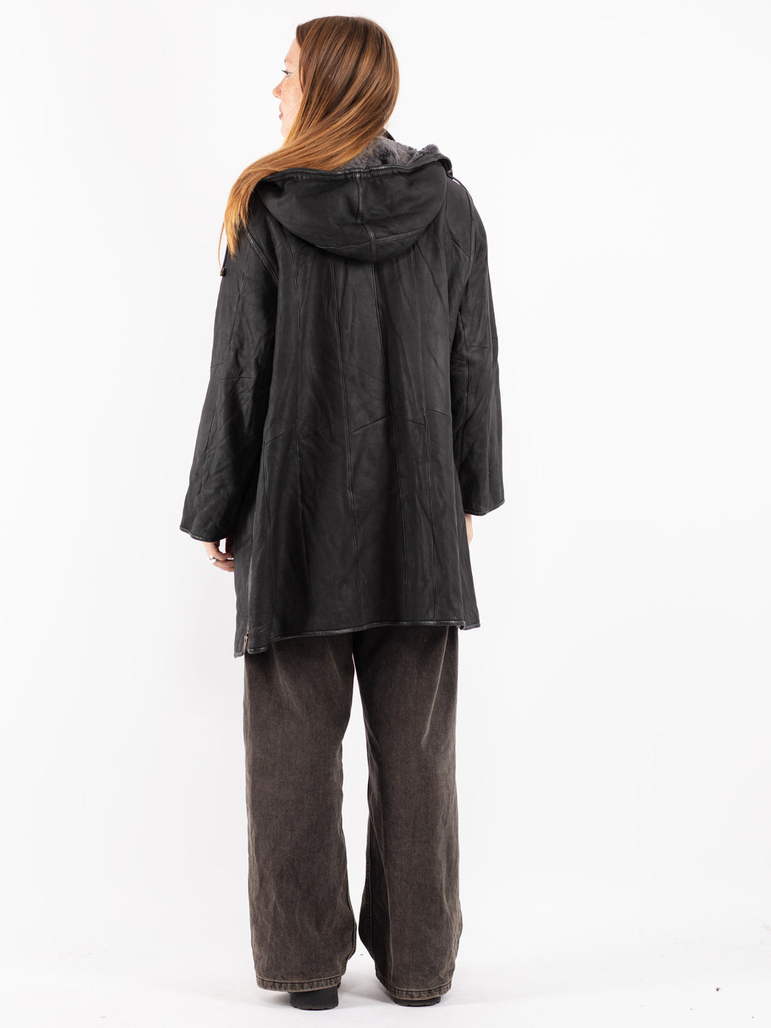 Vintage 90's Women Sheepskin Coat in Black