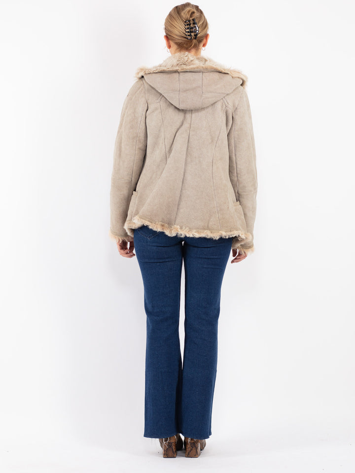 Vintage 90's Women Sheepskin Jacket in Beige