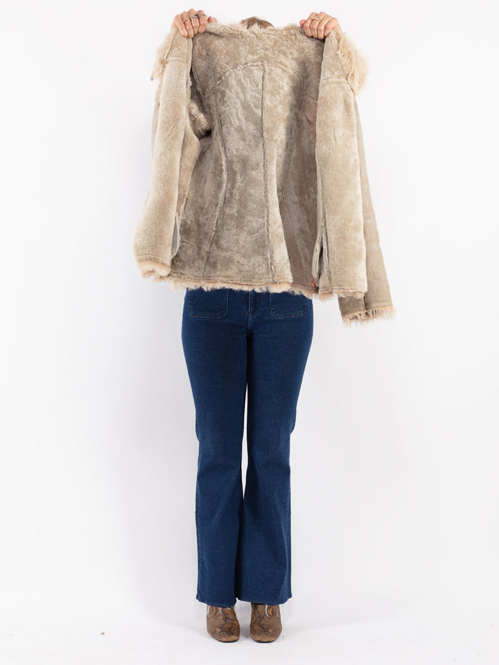 Vintage 90's Women Sheepskin Jacket in Beige