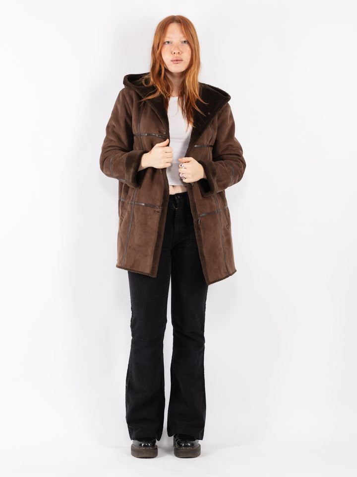 Vintage 90's Women Sherpa Coat in Brown