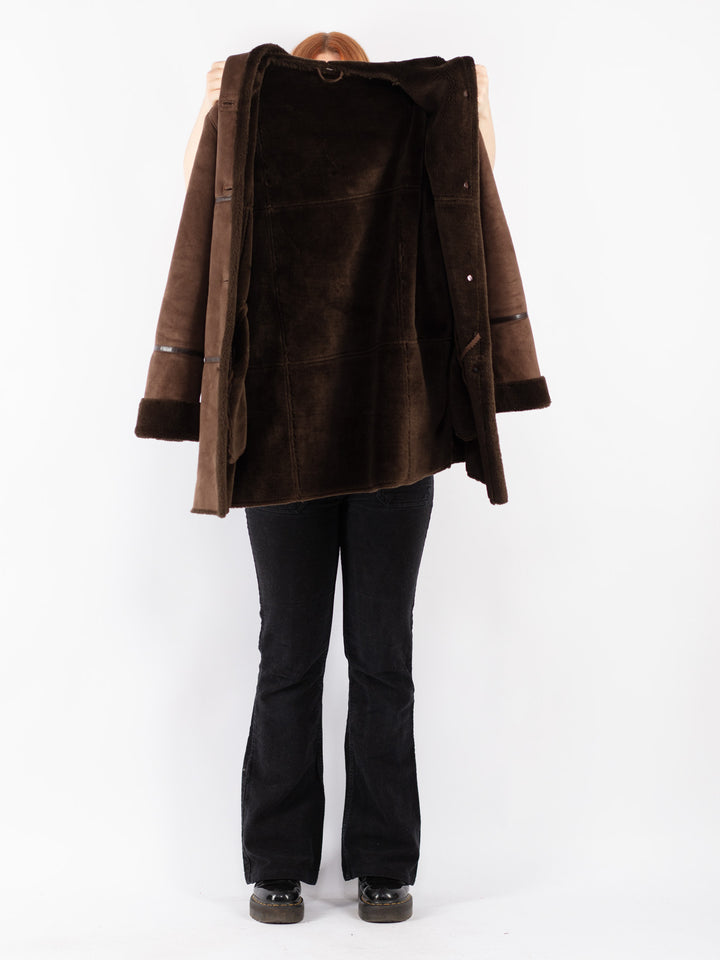 Vintage 90's Women Sherpa Coat in Brown
