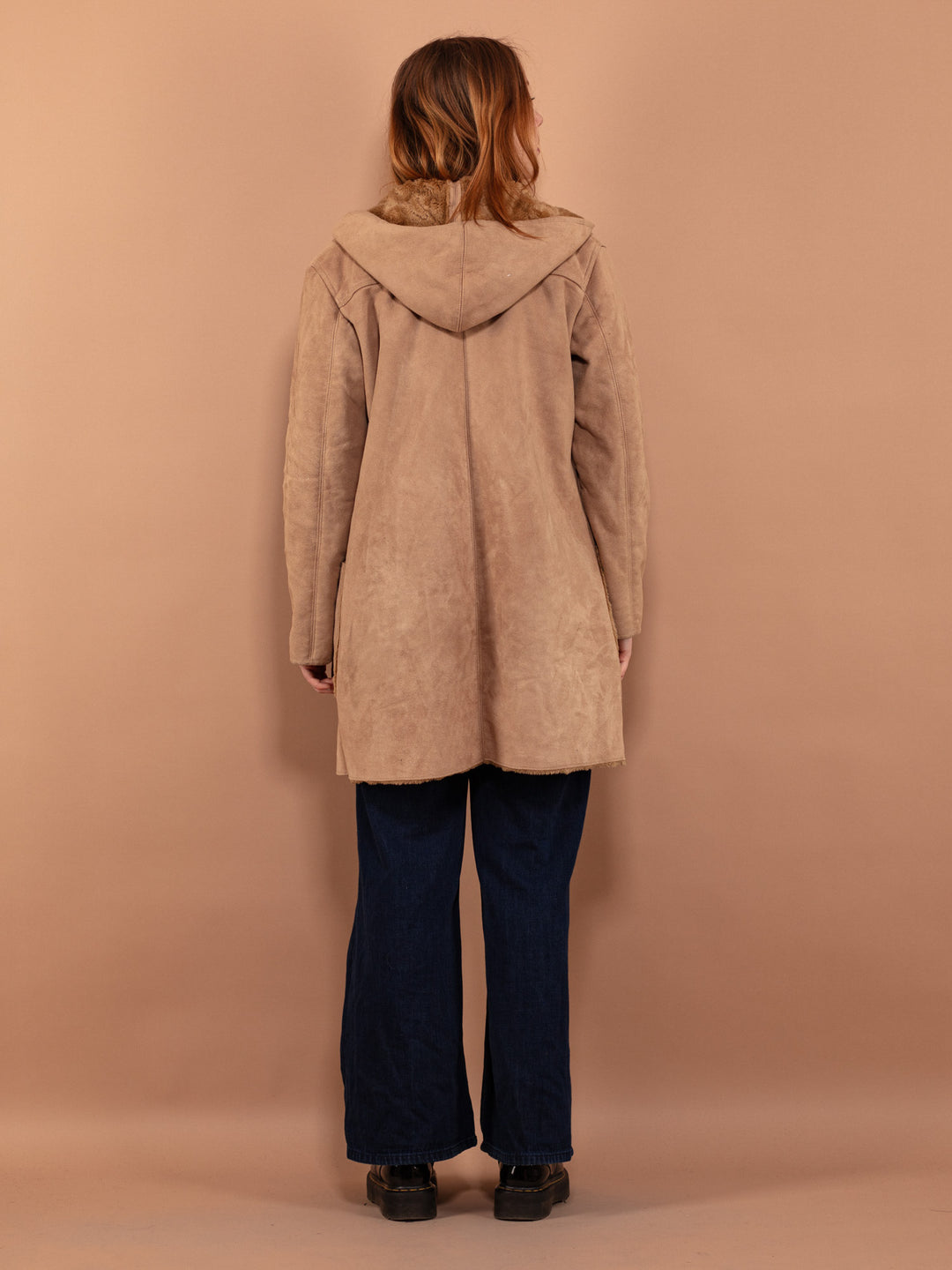 Vintage 90's Women Hooded Sherpa Coat in Beige - NorthernGrip